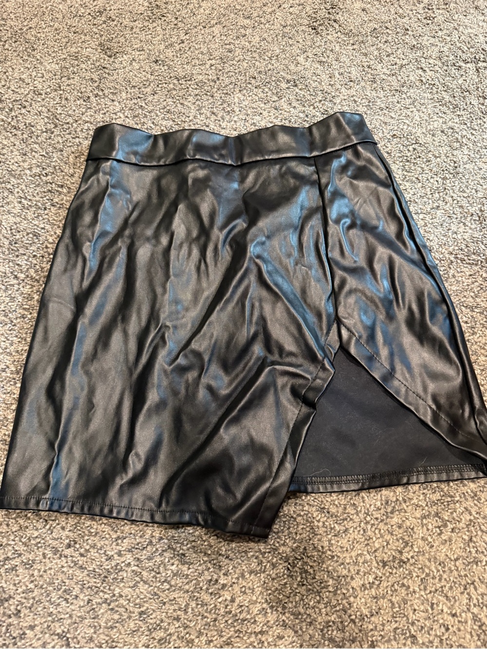 Choies Black Faux Leather Mini Skirt with Front Overlay